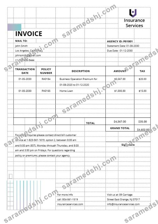 Insurance Agency Invoice Template